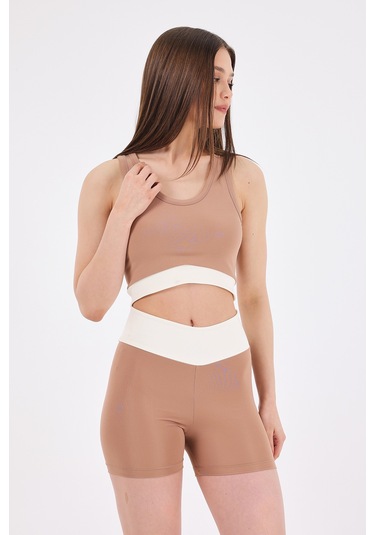 Scorp Sense Kadın Spor Kısa Biker Tayt Bej STANDART