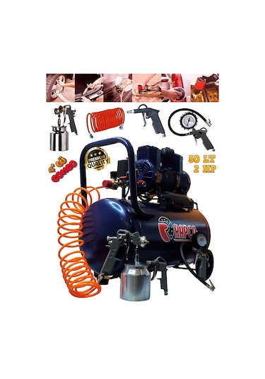 Germany Style Rapco 50 Litre Yağsız Süper Hızlı Dolum Sessiz Hava Kompresörü 4 Lü Kombo Set