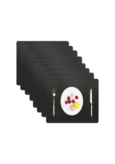 Geeroyoo Vinjiasin - 8 Adet Siyah Sentetik Deri Masa Örtüsü, Isıya Dayanıklı, Su Geçirmez, Kolay Temizlenir, İç Ve Dış Mekan Kullanımı İçin Uygun Siyah