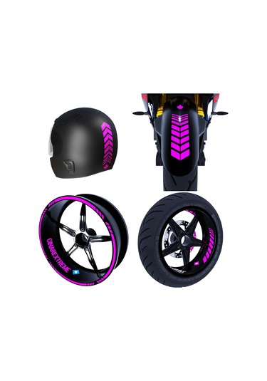 Moto Rider 4'lü Sticker Seti Gül Pembesi İç Dış Jant Şeridi Kask Ve Çamurluk Çınar Extreme