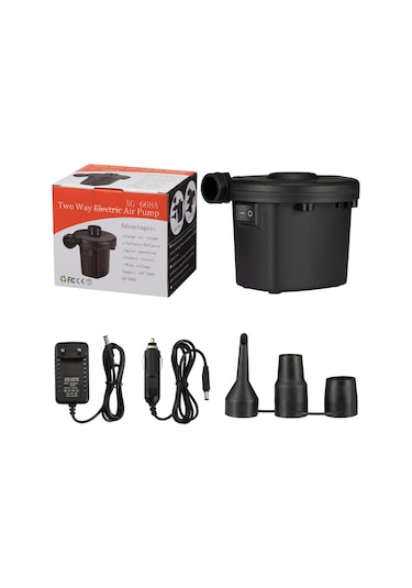 Lemestar Ev/araç İkili Kullanım Elektrikli Hava Pompa, 220v Eu Şarj, 480l/min Hızlı Doldurma, 3 Farklı Uç, Siyah Abs Materyal