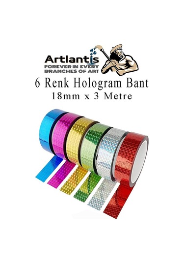 Renkli Hologram Bant 6 Renk 1 Paket 18mm X 3 Metre Yaldızlı Metalik Desenli Fosforlu Hologram Bant Hobi Tasarım 6