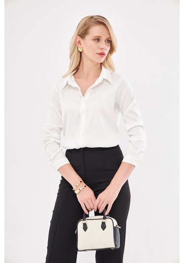 Klasik Saten Gömlek Ekru Ekru