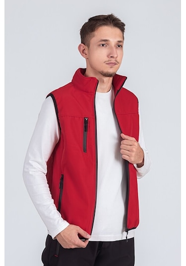 Vatan Tekstil Softshell Dik Yaka Erkek Yelek Kırmızı