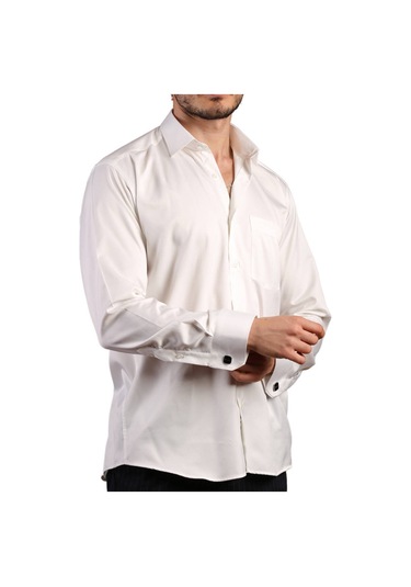 Krem Büyük Beden Rahat Kesim Micro Kumaş Kol Düğmeli Regular Fit Erkek Gömlek - 190-10 001