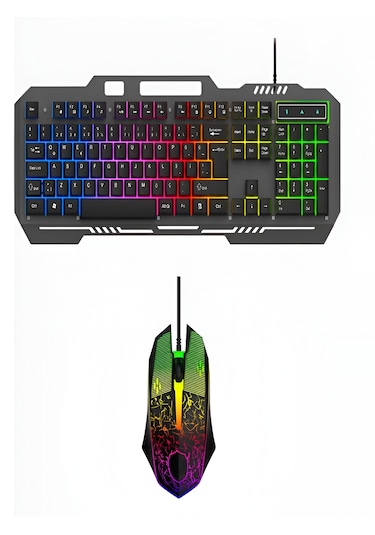 Mekanik Rgb Oyuncu Klavye Mouse Seti 105 Tuş Led Işıklı Kablolu Gaming Klavye Siyah Diğer