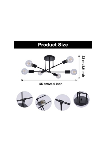 Neoglint Tavan Lambası 6 Işıklı Modern Metal Avize Siyah Siyah