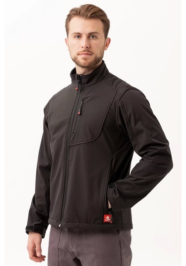 Erkek Kışlık Su Geçirmez Softshell Mont Salina İtici Rüzgar Outdoor Siyah