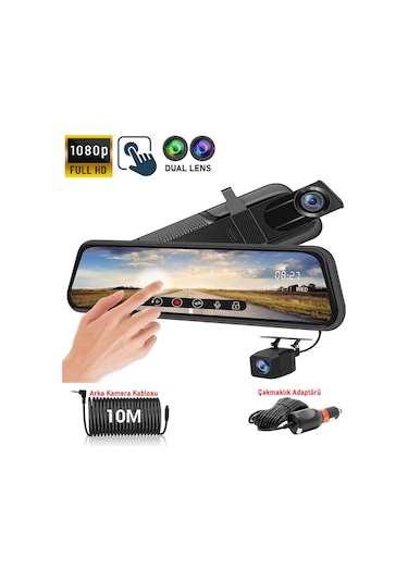 Mpıa Aynalı Araç Kamerası 10" Ekran 1080p Geri Görüş Çakmaklık