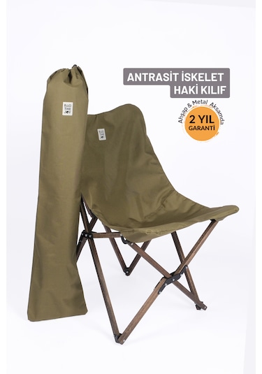 Bag The Joy Ahşap Antrasit İskelet - Haki Kılıf Sandalye Haki