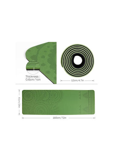 Ranyeek Tpe Materyal Yoga Minderi 183x61x0.6cm, Antrenman İçin Anti-kayma, Su Geçirmez, Temizlenmesi Kolay + Ağ Çantası Koyu Yeşil + Siyah Koyu Yeşil - Siyah