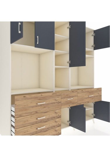 Kronos Dolap 10 Raflı 6 Çekmeceli 8 Kapaklı 220x59x243 Aytaşı-antrasit/çam Antrasıt/atlas Çam