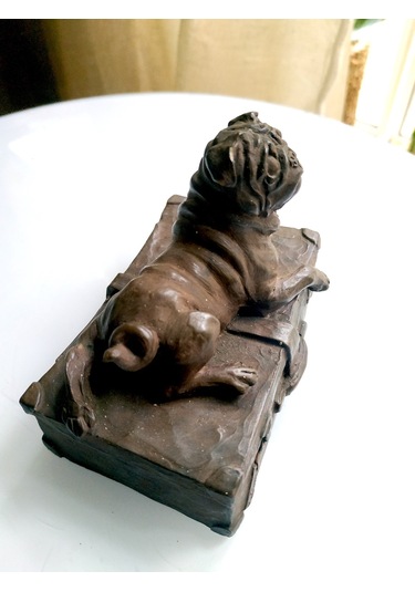 Omeniv Antika Ağır Bronz Döküm Köpek Pug Heykel Biblo Figür