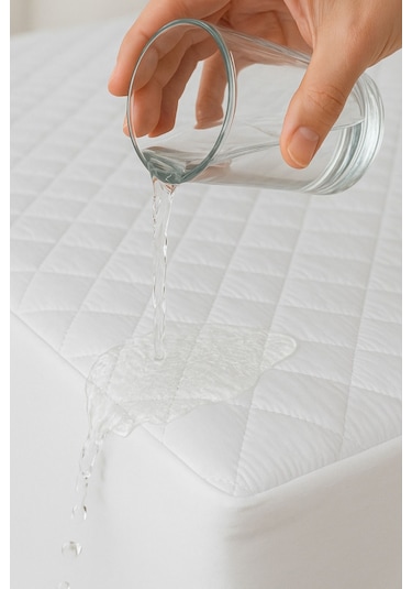 Yatak Alezi Pamuklu Kapitone Fitted Full Kenar Sıvı Geçirmez Yatak Koruyucu Beyaz