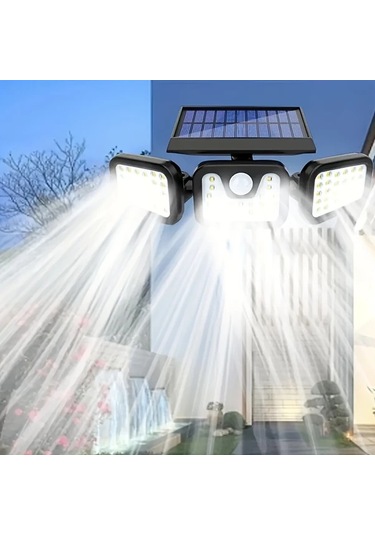 Xuweiwei Güneş Enerjili Üç Başlı Duvar Lambası Solar Led Ayarlanabilir Yön Sensörlü Üç Modlu Avlu Bahçe Kaldırım