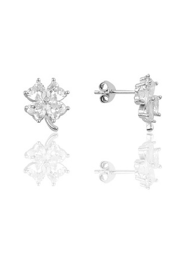 Gümüş Rodyumlu Zirkon Taşlı Yonca Modeli Üçlü Set