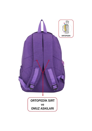 Dada Okul Sırt Çantası Mor Ortaokul Lise Geniş İç Hacim Ortopedik Su Geçirmez Kumaş Mor