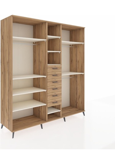 Kronos Dolap 10 Raflı 6 Çekmeceli 3 Askılı 220x59x243 Çam-aytaşı/çam Aytası/atlas Çam