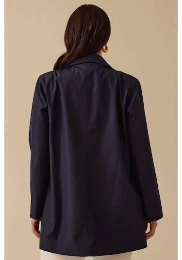 Kadın Büyük Beden Şerit Astarlı Cepli Trençkot - Lacivert Lacivert