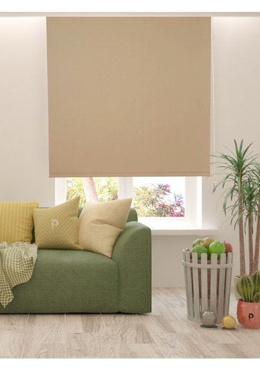 Br Perle Açık Kahverengi Düz Mekanize Stor Perde Yüksek Kalite Metropol Serisi Açık Kahverengi