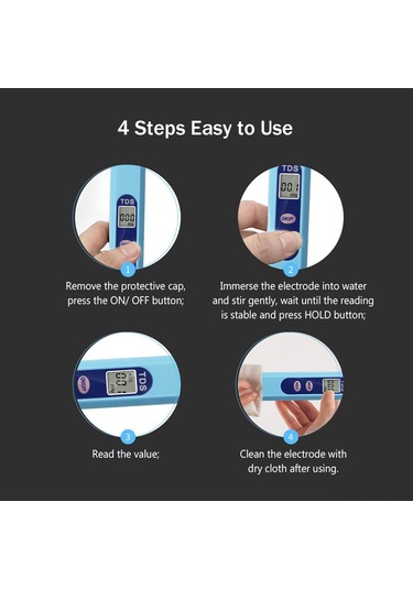 Yifomall Mavi Tds Su Kalitesi Test Cihazı, 0-9999ppm Aralığı, Hassas Prob, Mini Taşınabilir Dijital Ölçer, Deri Kılıf İle Batarya Dahil