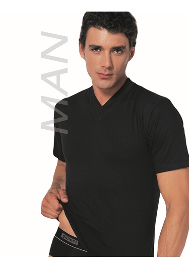 Erkek Siyah Süprem Yarım Kollu V Yaka Atlet % 100 Pamuklu Fanila 3 Lü Paket 111-3s Siyah