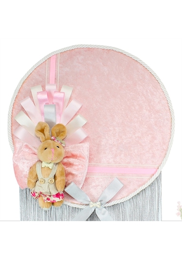 Kasnaklı Kadife 30cm Kapı Süsü - Pembe Çok Renkli