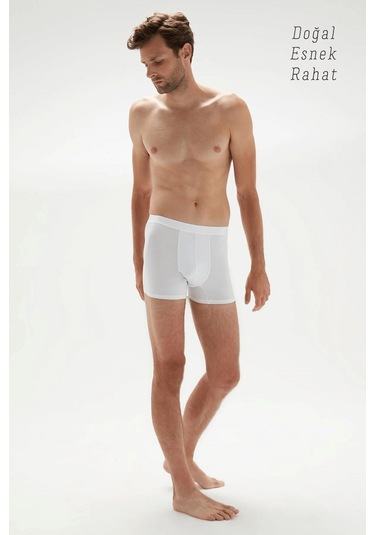 Weweus Beyaz Erkek Süper İnce Doğal Bambu Lüks Boxer 1012 Beyaz