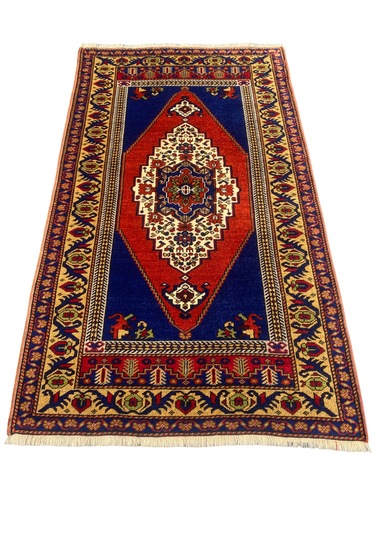 El Dokuma Sıfır Taşpınar Halısı 114x200 Lacivert Kiremit Kök Boya Kiremit