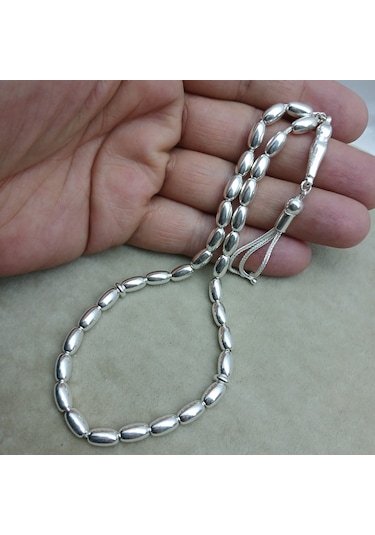 925 Ayar Gümüş Tesbih Arpa Kesim Düz Model Küçük Boy