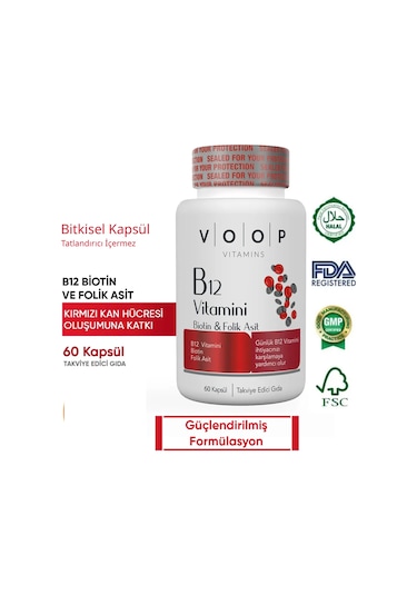Voop B12 Biotin ve Folik Asit İçeren Takviye Edici Gıda 60 Kapsül