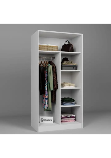 Lucas 6 Kapaklı 10 Raflı Elbise Dolabı - Gardırop Seti Beyaz 282 Cm Beyaz