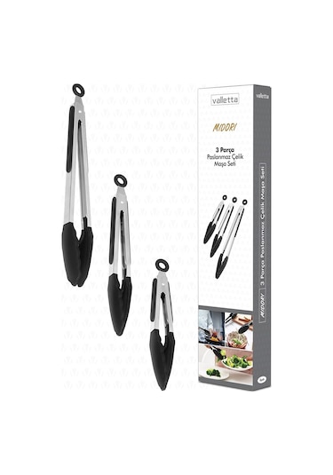 Valletta Midori Metal Sap Silikon Uçlu Kilit Sistemli Maşa Siyah