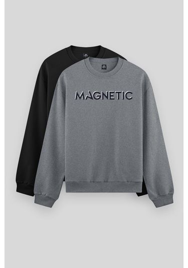Rahat Form O Yaka 2li Paket Siyah-gri Melanj Erkek Sweatshirt - 88020 Siyah - Gri