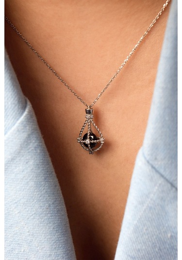 Pırlanta Lilarote Siyah Taşlı Gümüş  Kolye