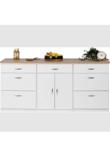 Zeii Mutfak Çekmeceli Alt Modül 180 Cm Beyaz- Tezgah Dahil-çok Amaçlı Dolap-kahve Köşesi-mat Beyaz