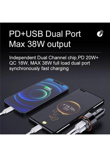 Reedark 38w Hızlı Şarj Çift Portlu Araç Şarj Cihazı - İphone, Samsung, Huawei Uyumlu