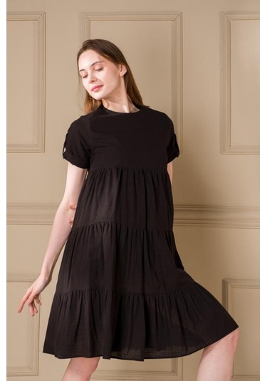 Pastelastore Kadın Yazlık Pamuk Kısa Elbise 1108 Siyah