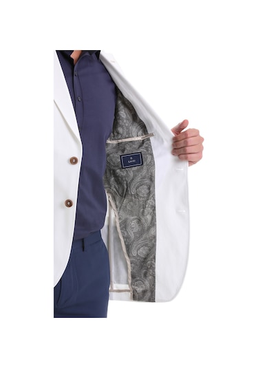 Hatemoğlu Beyaz Comfort Fit Düz Mono Yaka Casual Keten Ceket Beyaz
