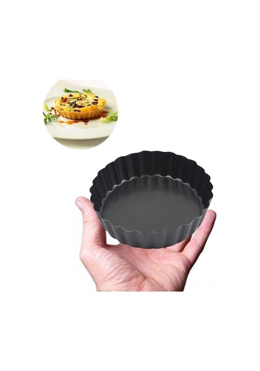 Yaleker 6'lı 10 Cm Mini Tart Kalıbı, Çıkarılabilir Tabanlı, Anti-yapışkan Kaplama, Küçük Tart Ve Kişisel Pasta Pişirme İçin Siyah