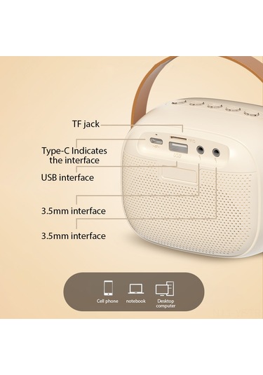 Yifomall K30 Beyaz Taşınabilir Bluetooth Hoparlör, 2 Mikrofonlu Karaoke Sistemi, Renkli Işık Efekti, 6w Ses Gücü, 5.0 Bluetooth Sürümü