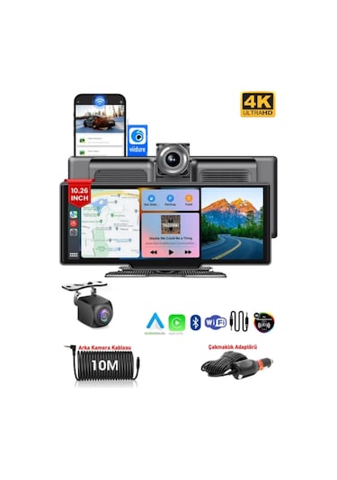 256gb Carplay Apple Android Uyumlu 10.2 İnç Büyük Ekran Tak Çalıştır 4k Ön/arka Çift Kameralı