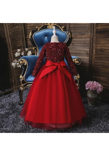 Mashotrend Kırmızı Zara Payetli Çocuk Abiye - Kız Çocuk Elbise Kırmızı