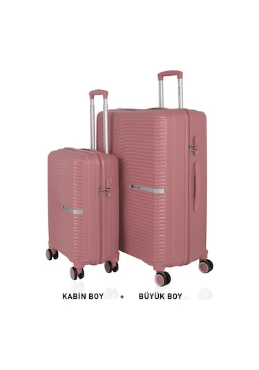 Mçs Bavul Büyük Ve Kabin 2li Set Kırılmaz Silikon Valiz V374 Koyu Pudra Koyu Pudra