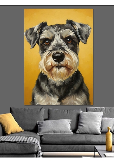 Sevimli Schnauzer Köpek Portresi Dekoratif Kanvas - Mdf Ahşap Tablo