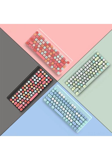 Moveevo 2.4g Kablosuz Klavye Ve Fare Seti - 86 Tuşlu Retro Yuvarlak Anahtar - Ergonomik - 10m Mesafe - Bilgisayar Ve Tv Uyumlu - Siyah Diğer