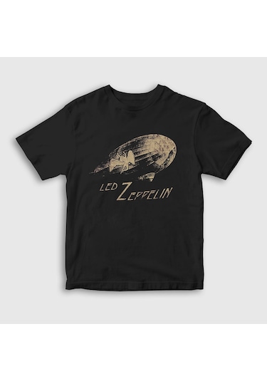 Presmono Unisex Çocuk Airship Led Zeppelin T-shirt Siyah