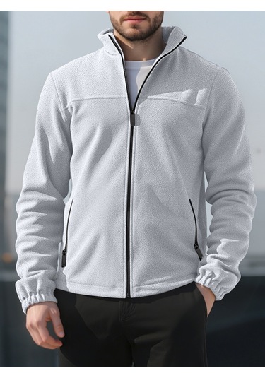 Yeni Avrupa Boyutu Ceket Amerikan Tarzı Sonbahar Ve Kış Artı Kadife Kalınlaşmış Polar Polar Standı Yaka Kazak Açık Gri