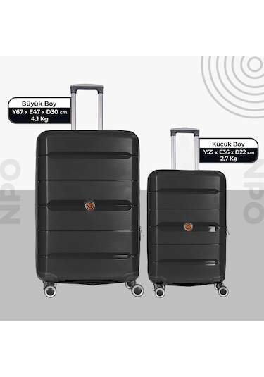 Npo Diamond Pp Polipropilen Büyük Ve Küçük Boy 2'li Kırılmaz Valiz Seti-siyah Siyah