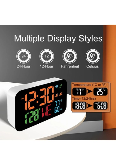 Tuya Wifi Masaüstü Saat Takvimi Akıllı Termometre Higometre Whıte